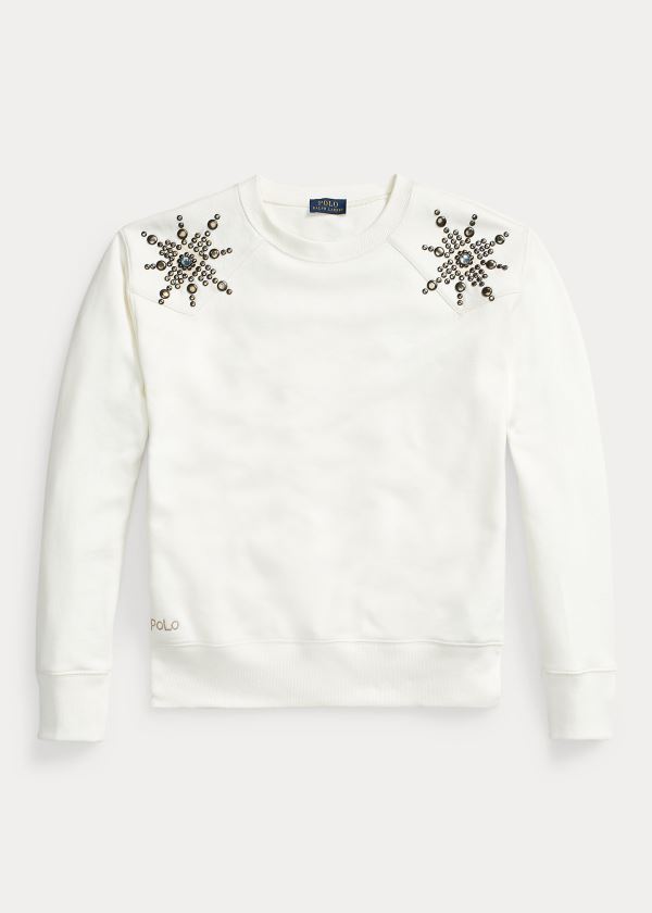 Polo Ralph Lauren Studded Fleece Sweatshirt Dame Danmark (IWVKQ1269)